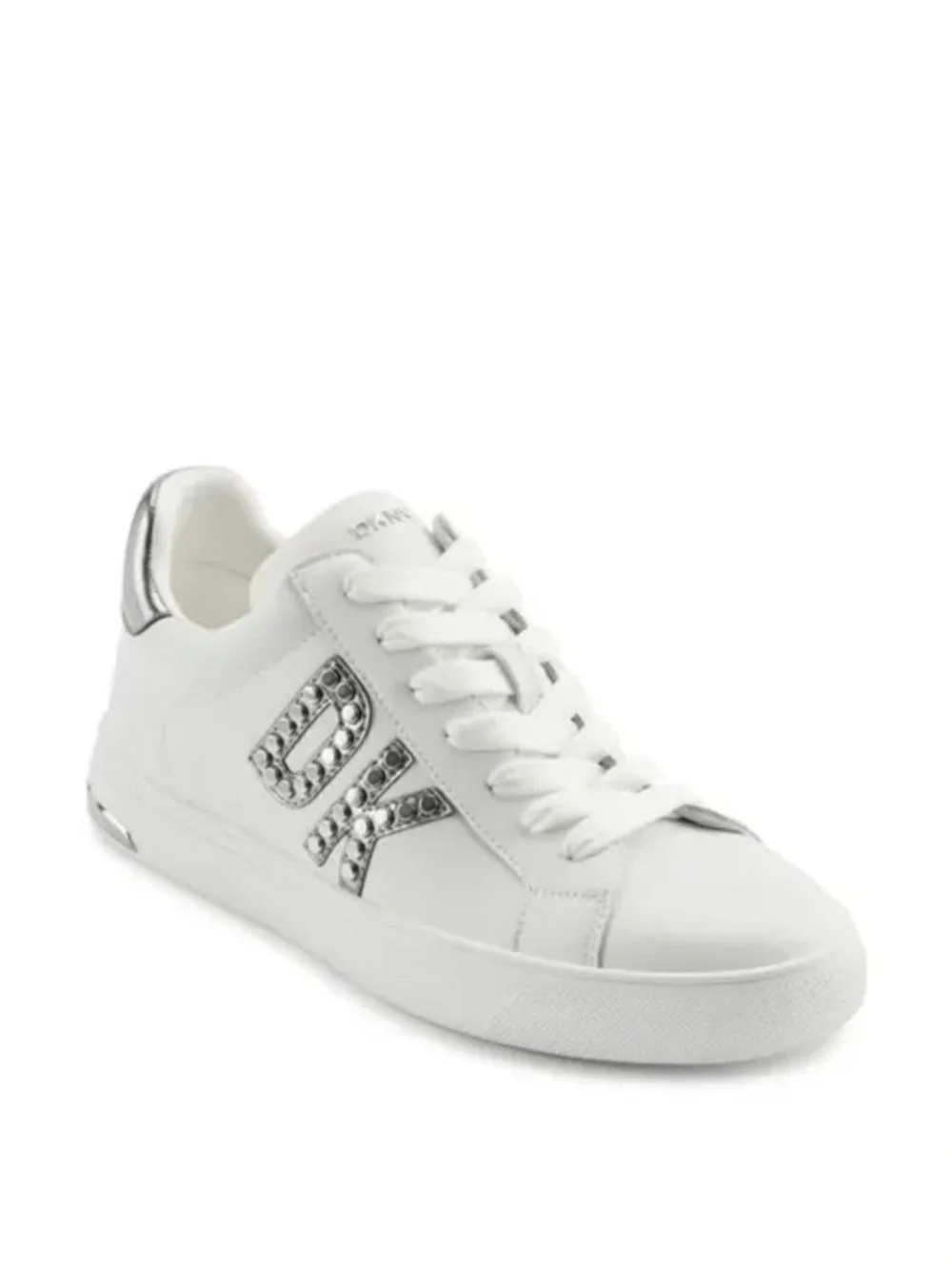 DKNY Abeni Sneakers Logo Detail Lace Up White Silver - Size 8